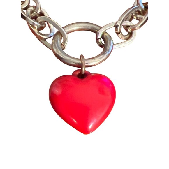 Sugarfix Red Heart Charm Necklace Gold Tone Choker Collar Pendant Puffy Adj 17.5 - Picture 2 of 5